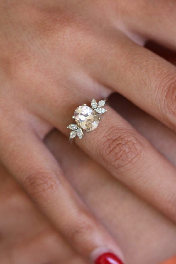 Oval Floral Morganite Cluster Engagement Ring