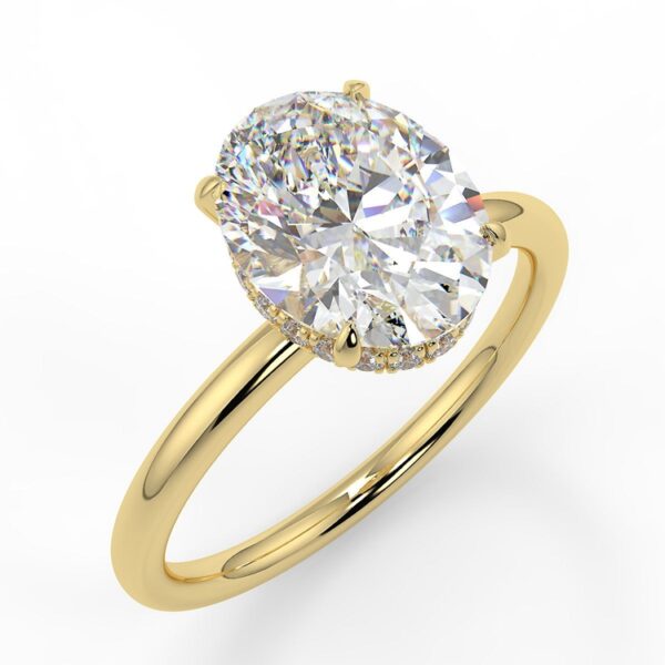 Oval Moissanite Hidden Halo Engagement Ring Yellow Gold