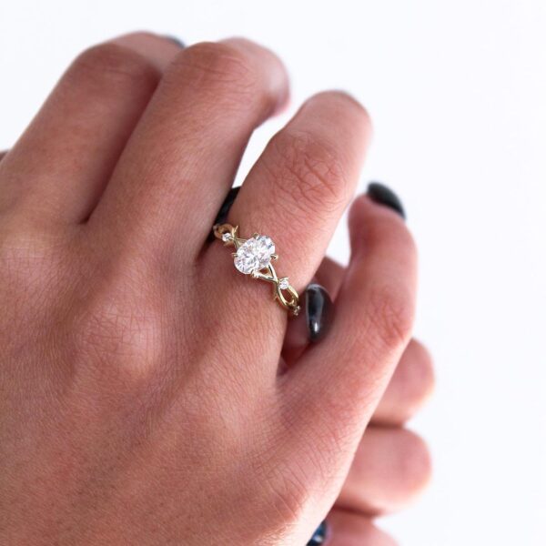Oval Twig Moissanite Solitaire Engagement Ring