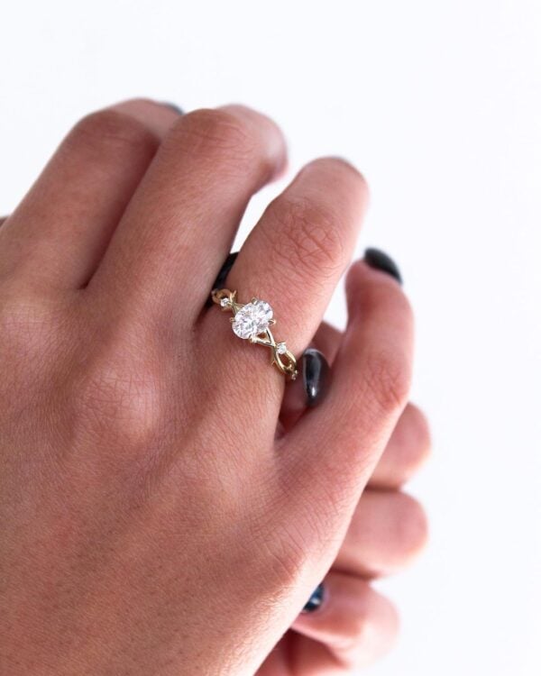 Oval Twig Moissanite Solitaire Engagement Ring