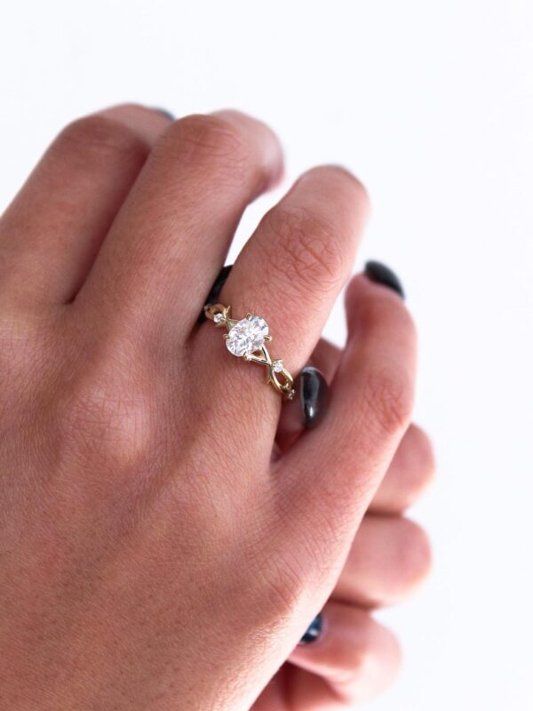 Oval Twig Moissanite Solitaire Engagement Ring