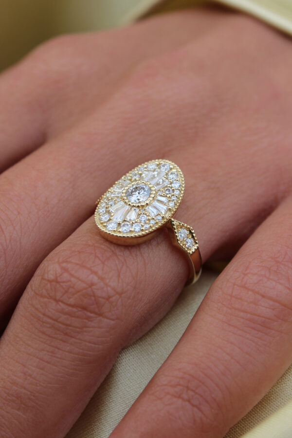 Oval Mosaic Moissanite Pattern Engagement Ring - Image 3