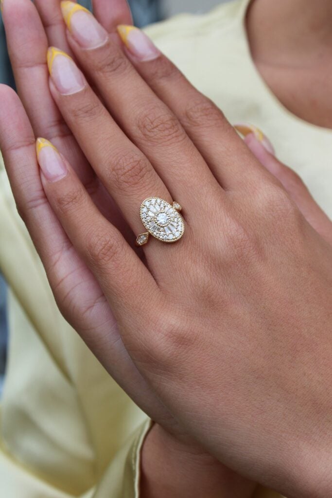 Oval Mosaic Moissanite Pattern Engagement Ring