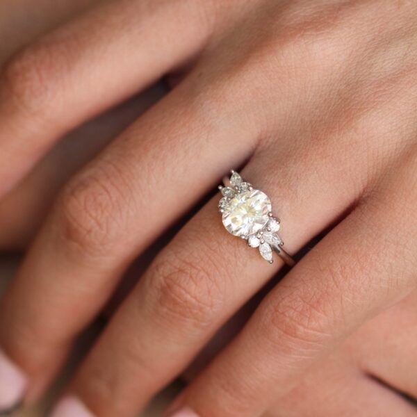 Moissanite Oval Cluster Engagement Ring