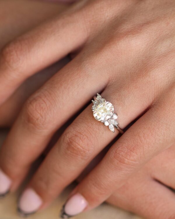 Moissanite Oval Cluster Engagement Ring