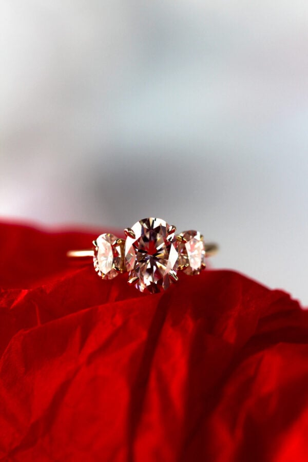 Oval Moissanite Trilogy Engagement Ring - Image 6