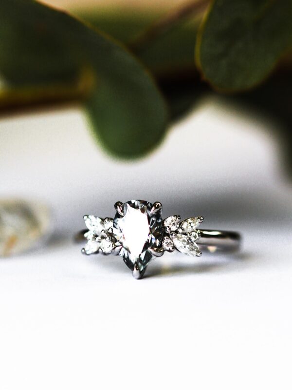 Pear Moissanite Cluster Engagement Ring