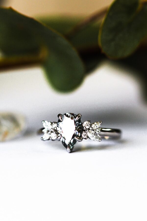 Pear Moissanite Cluster Engagement Ring