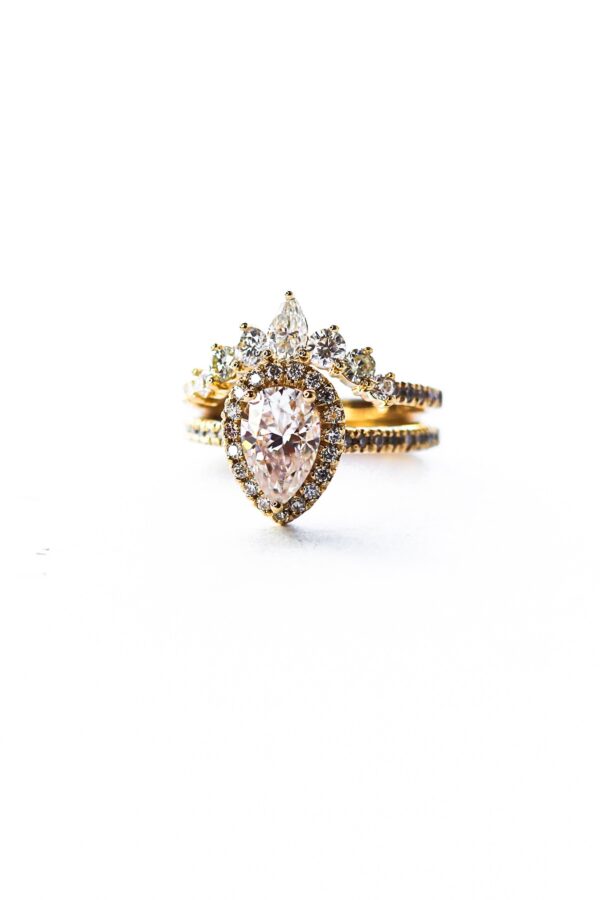 Pear And Marquise Halo Crown Moissanite Wedding Ring Set