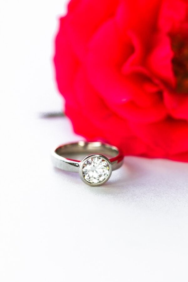 Platinum Bezel Moissanite Engagement Ring - Image 5