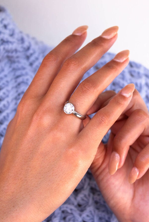 Platinum Bezel Moissanite Engagement Ring - Image 3