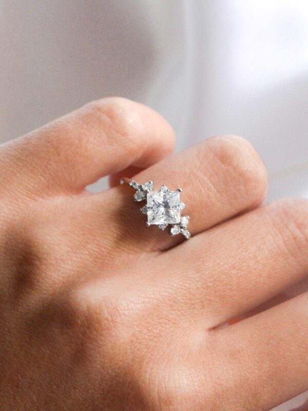 Moissanite Princess Cluster Engagement Ring