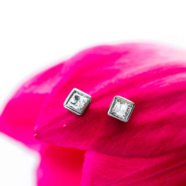 Princess Moissanite Bezel Studs
