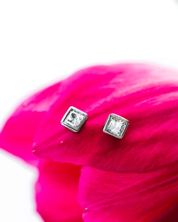 Princess Moissanite Bezel Studs