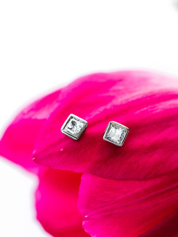 Princess Moissanite Bezel Studs