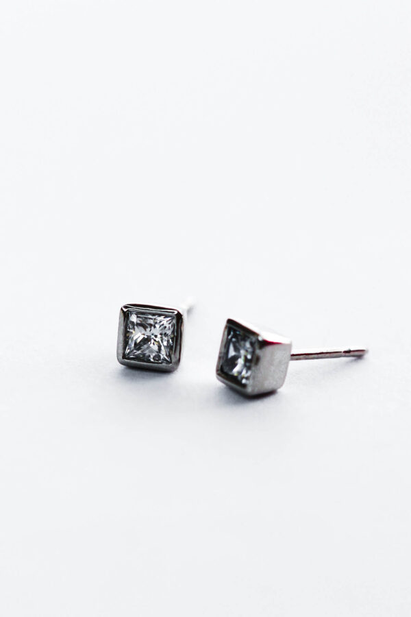 Princess Moissanite Bezel Studs - Image 3