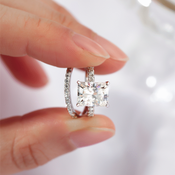 Radiant Moissanite Wedding Ring Set - Image 2
