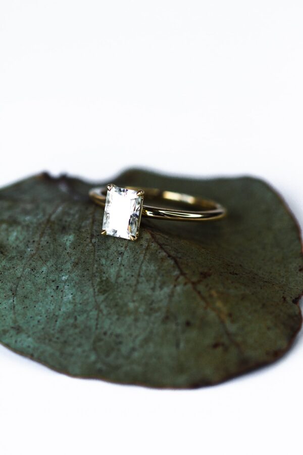 Radiant Moissanite Solitaire Engagement Ring Yellow Gold