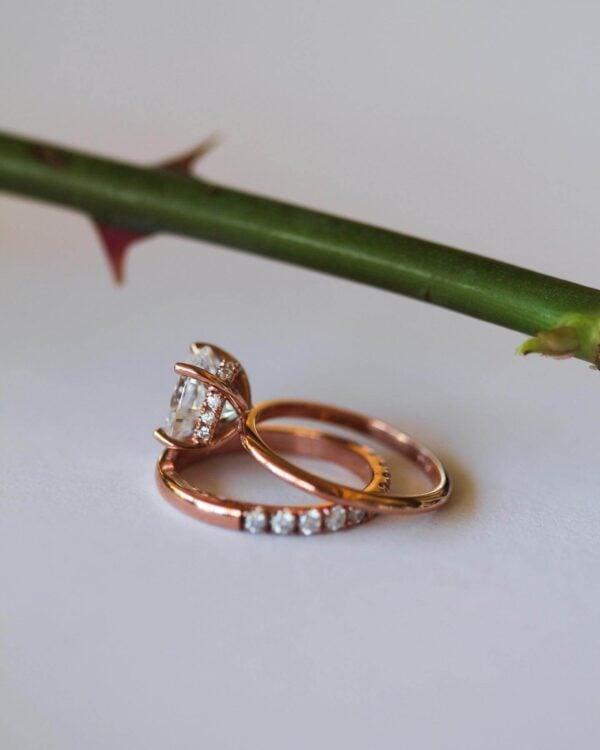Rose Gold Oval Wedding Ring Set - Image 2
