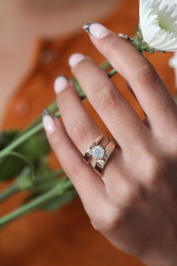 Swirl Moissanite Solitaire Engagement Ring Rose Gold