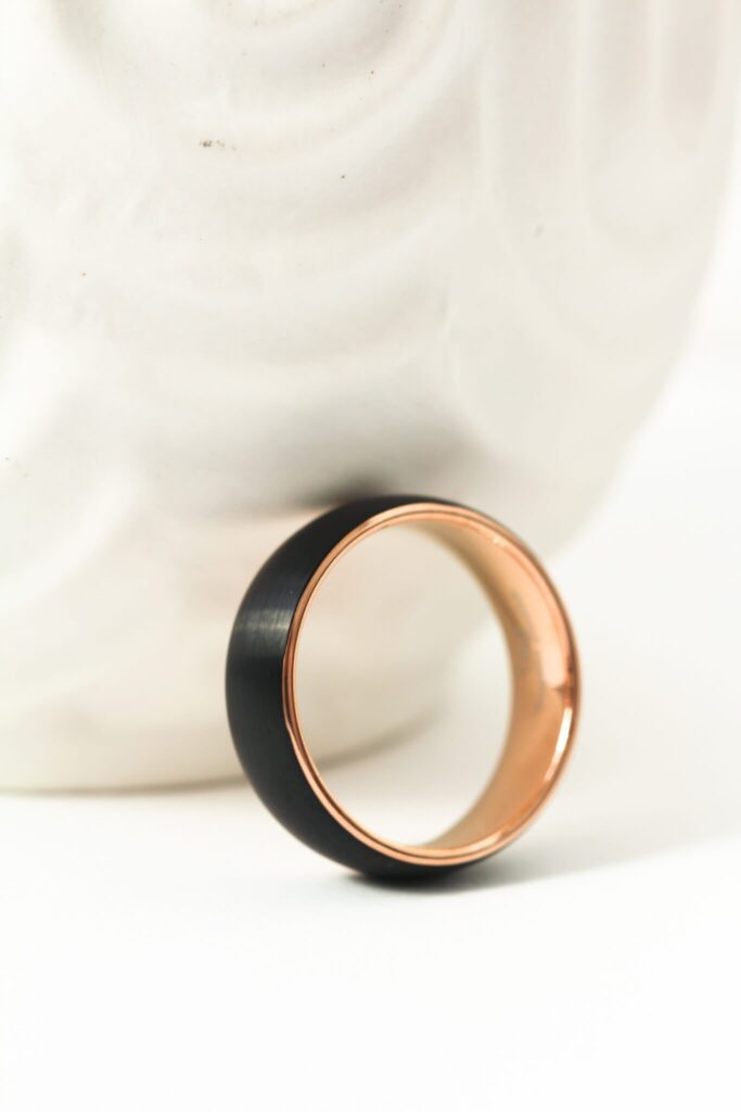 8mm Black Rose Gold Plated Domed Tungsten Ring