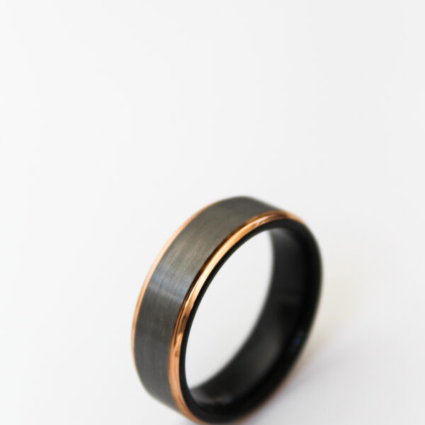 Black and Rose Gold Brushed Tungsten Ring