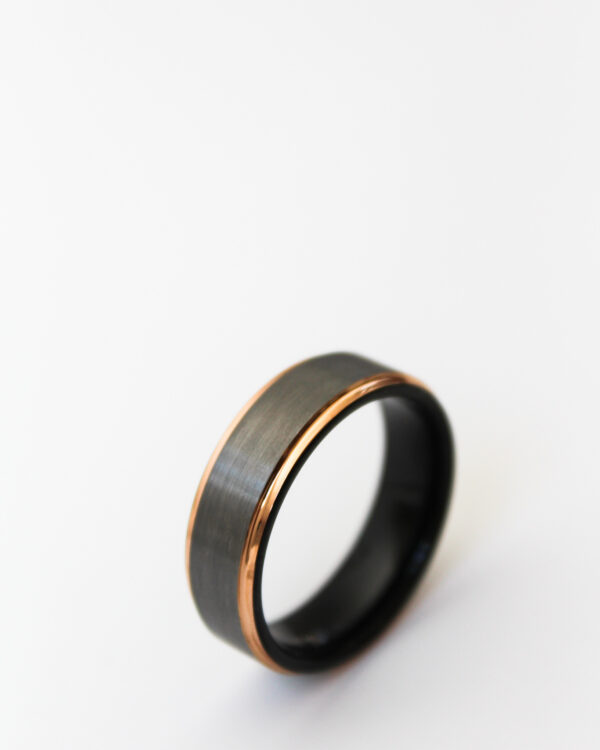 Black and Rose Gold Brushed Tungsten Ring