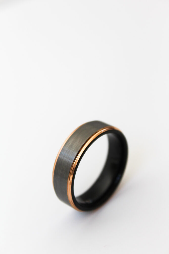 Black and Rose Gold Brushed Tungsten Ring - 8mm