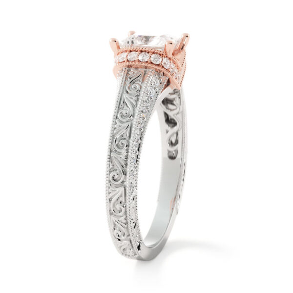1ct Princess Cut Moissanite Vintage TwoTone Engagement Ring - Image 3