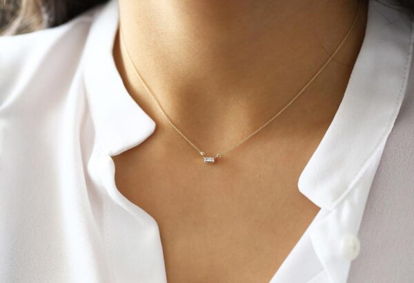 Gold Baguette Moissanite Necklace