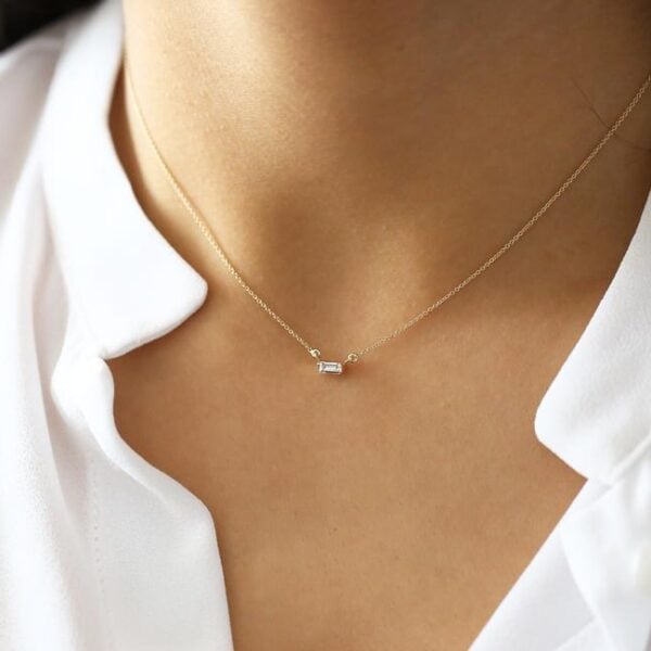 Gold Baguette Moissanite Necklace