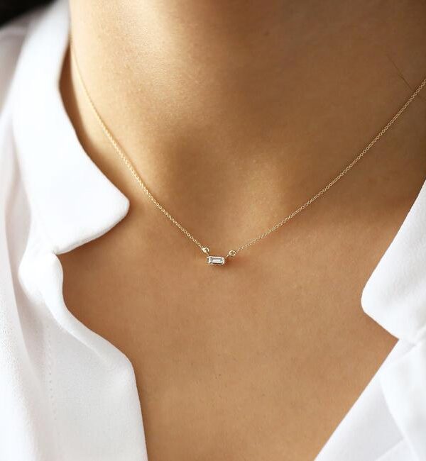 Gold Baguette Moissanite Necklace