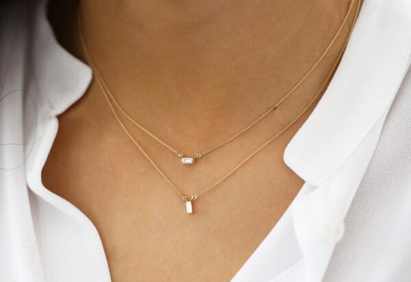 Gold Baguette Moissanite Necklace - Image 2
