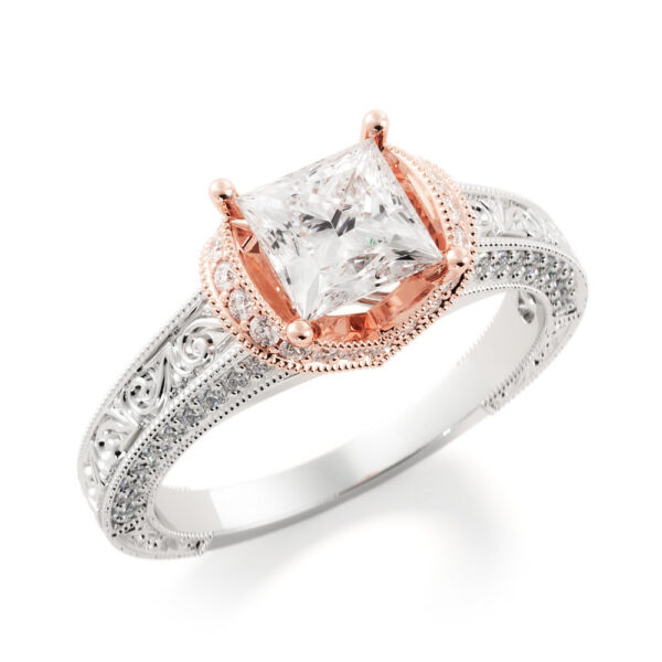 1ct Princess Cut Moissanite Vintage TwoTone Engagement Ring - Image 2
