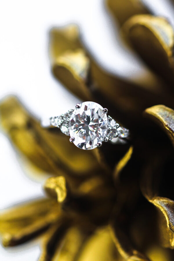 Asher - Oval And Marquise Moissanite Cluster Engagement Ring - Image 3