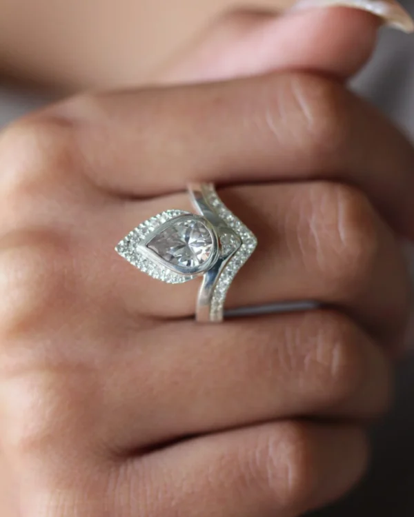 Pear Moissanite Twin Band Ring