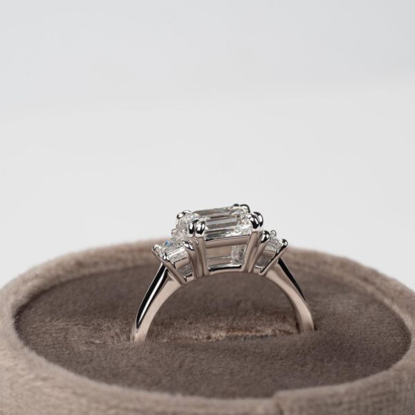 3 Stone Emerald Cut Moissanite Engagement Ring - Image 3