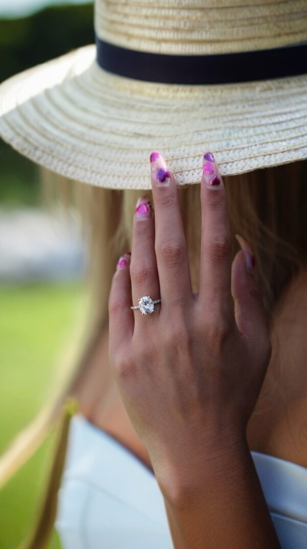 Oval Moissanite Hidden Halo Pavé Engagement Ring