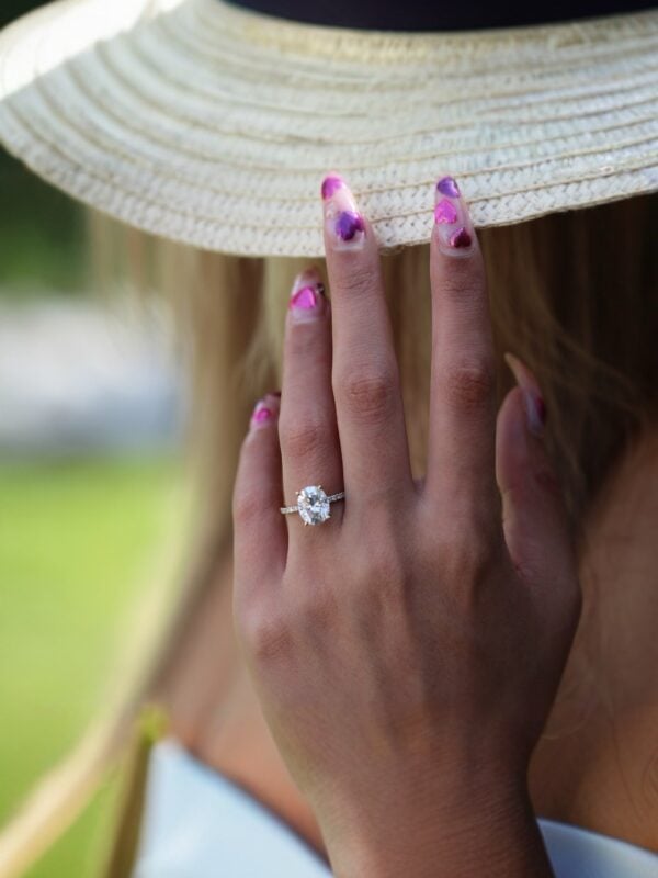 Oval Moissanite Hidden Halo Pavé Engagement Ring
