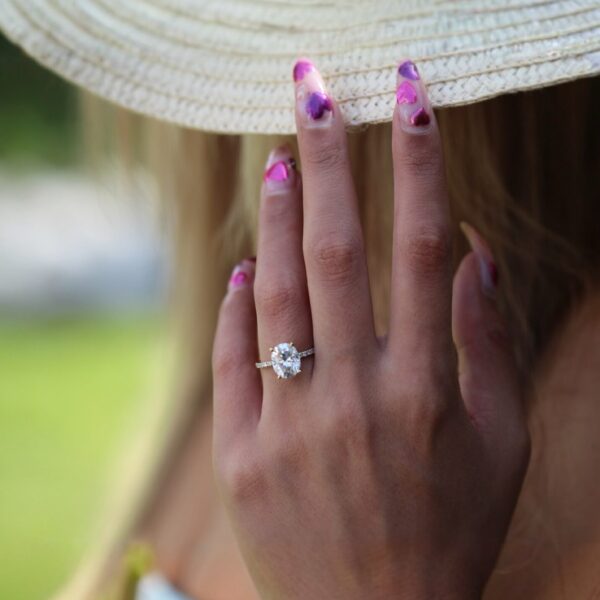 Oval Moissanite Hidden Halo Pavé Engagement Ring