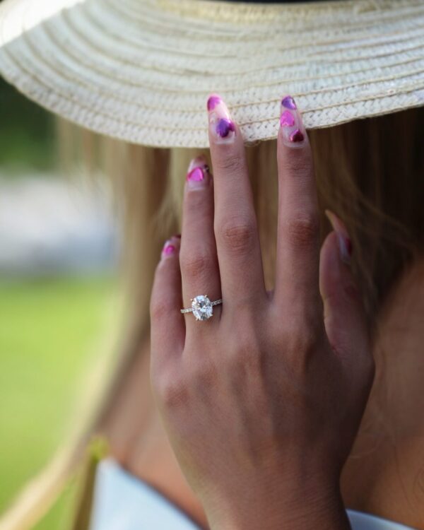 Oval Moissanite Hidden Halo Pavé Engagement Ring