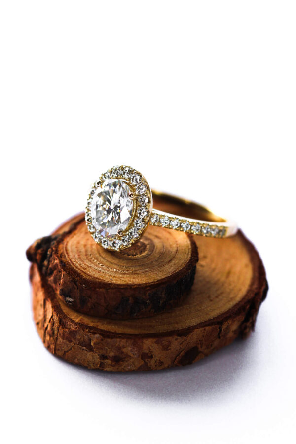 Classic Oval Moissanite Halo Engagement Ring Yellow Gold