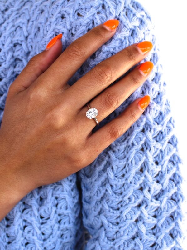 Classic Oval Moissanite Hidden Halo Engagement Ring