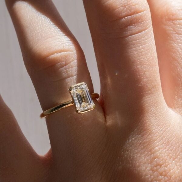 Emerald Cut Half Bezel Ring