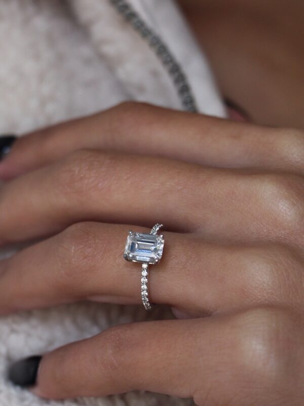 Moissanite Emerald Pave Engagement Ring