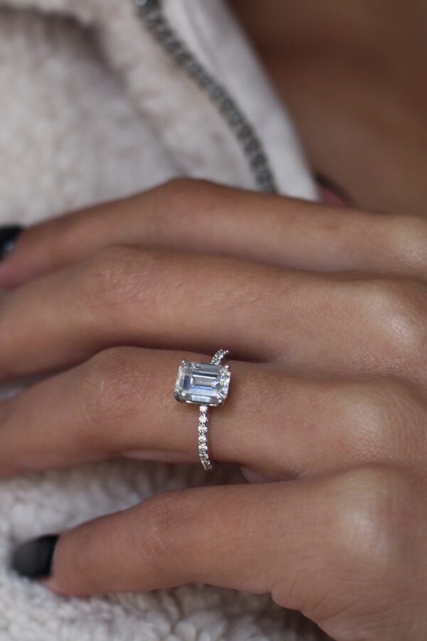 Moissanite Emerald Pave Engagement Ring