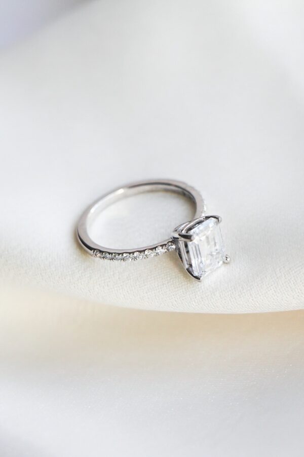 Moissanite Emerald Pave Engagement Ring White Gold 1