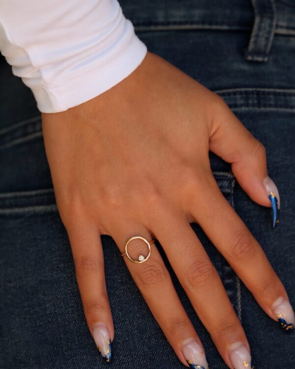 Gold Open Circle Moissanite Promise Ring