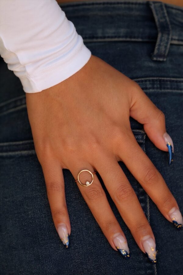 Gold Open Circle Moissanite Promise Ring