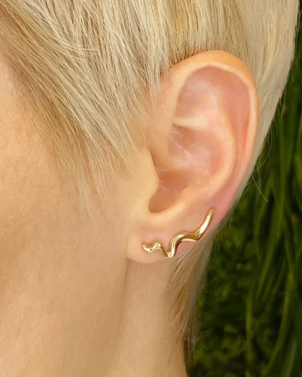 Gold Ripple Climber Earrings